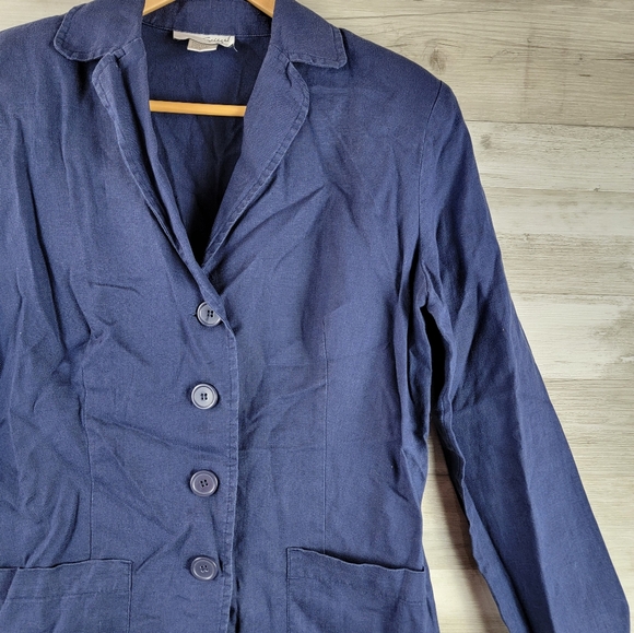 Vintage Spiegel Navy Linen Blazer Jacket Women's Size 10 - Picture 8 of 13